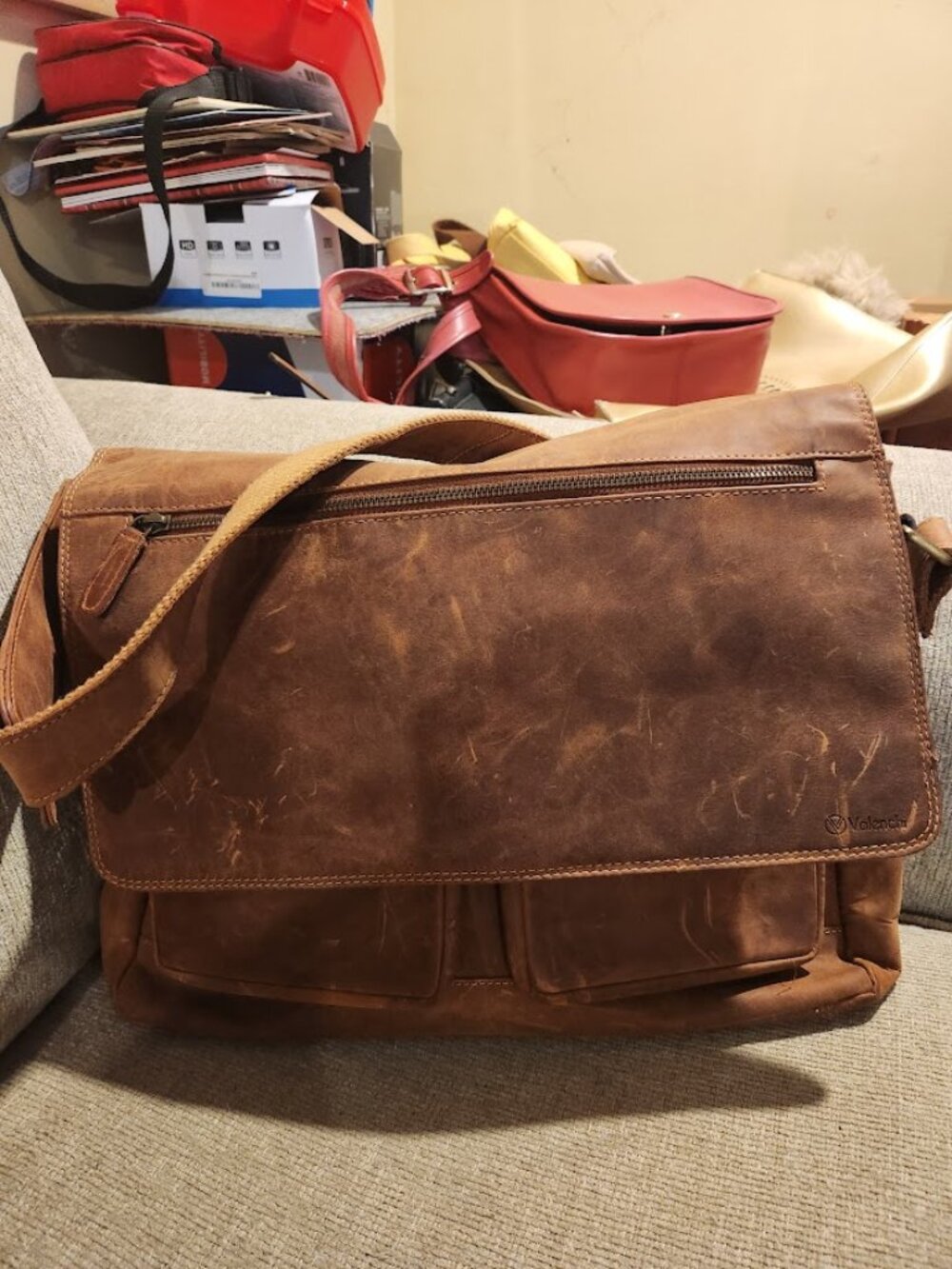 valenchi leather messenger bag